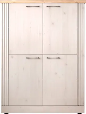 Zdjęcie produktu dla Wysoka komoda 4-drzwiowa w kolorze dębu Cadiz i bieli bezowej, wys. 160 cm - COUNTRY