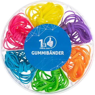 Produktbild von DynaTech Gummibänder 120g Box 35/50x3mm sort. in grün, blau, lila, pink, orange, gelb