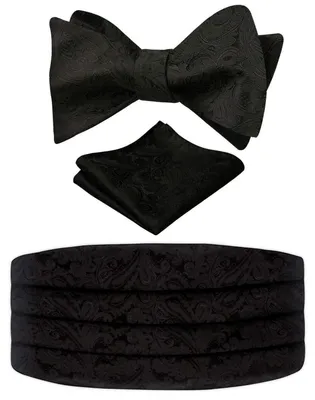 Immagine prodotto di Set da uomo per matrimoni, completo di panciotto e fazzoletto da taschino a motivo paisley, colore nero, realizzato in poliestere