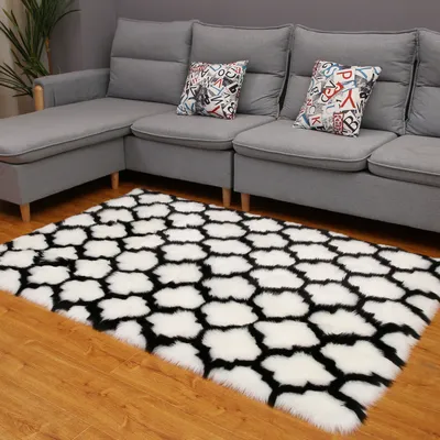 Produktbild von Rectangle Teppich Wohnzimmer Teppich- Moderne, Flauschige und zottelige Teppiche für Wohnzimmer, Esszimmer, Kinderzimmer, Schlafzimmer (Weiß,60*90cm)
