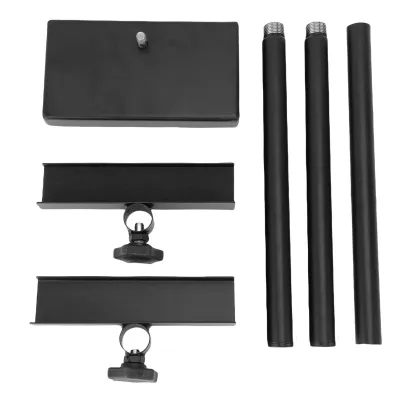 A collection of black metal parts for a table easel.