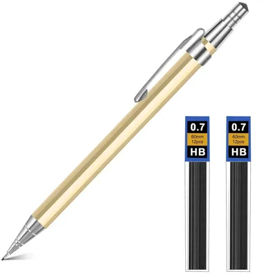 Immagine prodotto di Set di matite a grafite 0,7 mm, penne meccaniche in metallo con 2 mine HB, colore oro
