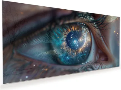 Produktbild von Glasbild 120x60cm in XXL für Wohnzimmer, Schlafzimmer Motiv Galaxie im Auge