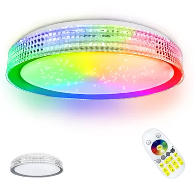 Obrázek produktu pro UISEBRT 60W Stropní světlo Starry Sky LED Stropní svítidlo Ø50CM Stmívatelné RGB s dálkovým ovládáním Kreativní hvězdné světlo Kulatá ložnice (šedý vnitřní kroužek)