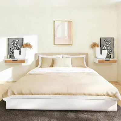 Schlafzimmer mit Bett und Wandnachttischen SoBuy FRG92-WNX2 im skandinavischen Design