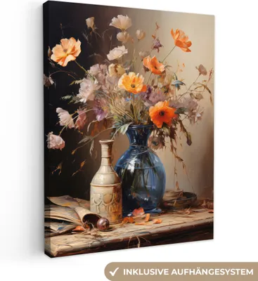 Produktbild von MuchoWow® - Leinwandbilder - Blumenstrauß - Blumen - Ölfarbe - Stillleben - Pastell, Wandbild, Wanddeko Bilder Wohnzimmer, 30x40 cm