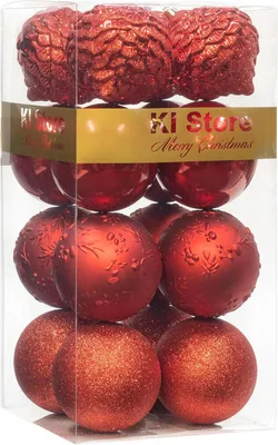 Image de Jeu de 16 boules de Noël, incassables, décoratives, de 100 mm de diamètre, de couleur rouge