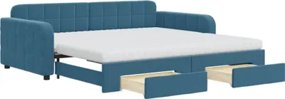 Produktbild von Tagesbett Ausziehbar mit Schubladen Blau 100x200 cm Samt