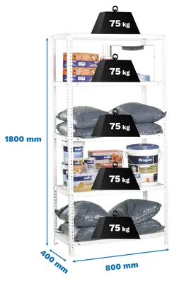 Image de Etagère Légère Avec Vis Advantage Mini 5/300 Blanc Blanc 1800x800x300 - Simonrack