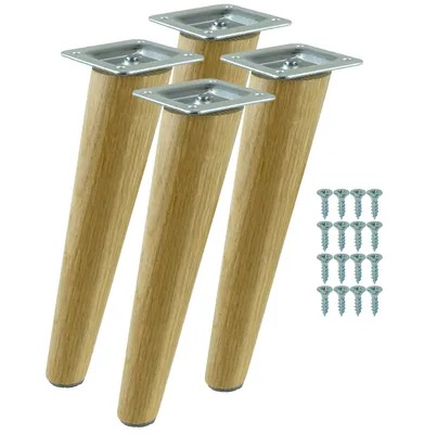 Produktbild von Möbelbeine aus lackierter Eiche, schräge Form, 35 cm, Montagefertiges Set, 4 Stück mit Schrauben