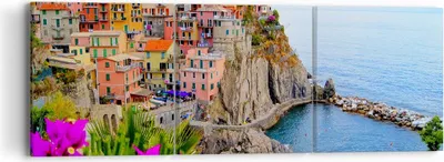 Produktbild von Bild auf Leinwand - Leinwandbild - Italien küste felsen landschaft - 90x30cm - Wand Bild - Wanddeko - Leinwanddruck - Bilder - Kunstdruck - Wanddekoration - Leinwand bilder - Wandkunst - CA90x30-2684