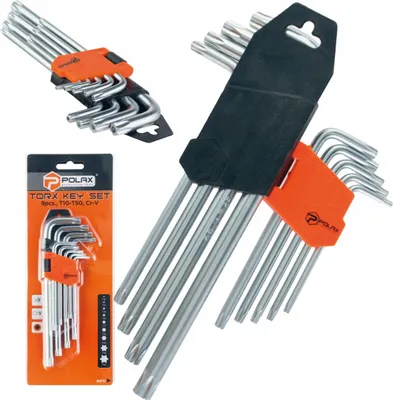 Image de Jeu de clés mâles coudées TORX, prolongées, 9 pièces, Т10-Т50 Cr-V Polax