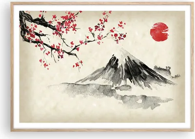Produktbild von Gerahmtes Poster - Rahmen in heller Eiche - Aquarell asiatisch Landschaft - 100x70 cm - Wand Bild - Wanddeko - Wandbilder - Kunstposter - Wandposter - Bilderrahmen - Bilder - P2NAA100x70-4513