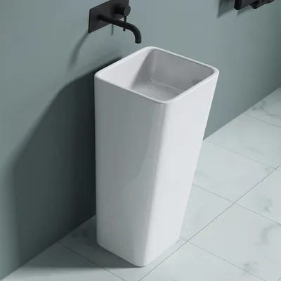 Produktbild von doporro freistehendes Standwaschbecken BTH: 40x35x82cm Glänzend Weiß aus Mineralguss Waschtisch Waschplatz Standsäule Colossum31