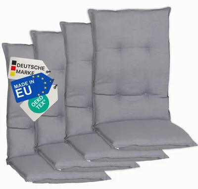 Produktbild von NYVI Gartenstuhl Auflagen Hochlehner 4er Set Barcelona - UV-Beständig, Atmungsaktiv, Strapazierfähig - Hochlehnerauflagen Sitzkissen Outdoor - Sitzauflagen für Gartenstühle 118x50cm Mittelgrau