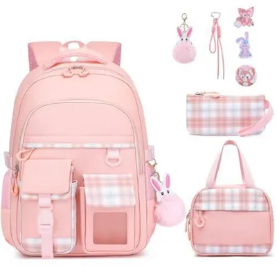 Immagine prodotto di Zaino per la scuola, modello per bambine, rosa, adatto per le classi da 1ª a 5ª, set con borsa per il pranzo e astuccio