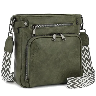 Produktbild von Schultertasche Handtasche damen mittelgroß Umhängetaschen crossbody bag Retro leder Polyurethandamentaschen mit breitem gurt handtaschen (Dunkelgrün)