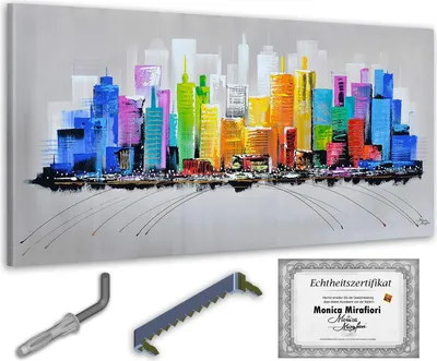 Zdjęcie produktu dla Monica Mirafiori I 100% MALOWANY RÊCZNIE I Obraz "Colorful City" I 100x50cm | Obraz Malowany Recznie | Obraz Olejny | Obraz Nowoczesny