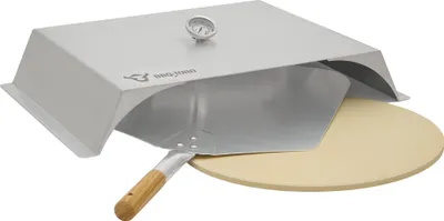 Produktbild von Przystawka do pizzy BBQ-Toro ze stali nierdzewnej z termometrem, kamieniem do pizzy i czerpakiem, maska do pizzy do grilli gazowych