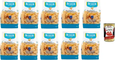 Produktbild von De Cecco Le Specialità Rigatoni Napoletani N°124, 100% Italienisch Pasta Nudeln 10x 500g + Italian Gourmet Polpa 400g