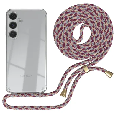 Produktbild von EAZY CASE Handykette kompatibel mit Samsung Galaxy S24 Plus, Handyhülle mit Umhängeband, Handykordel, Schutzhülle Clear, Band in Rot