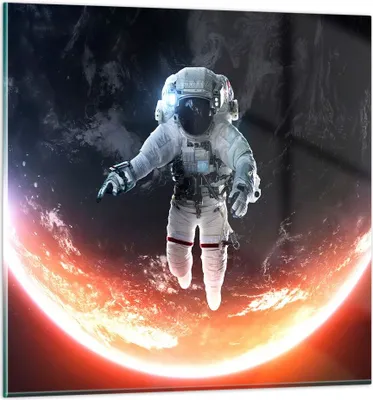 Produktbild von Bilder auf glas - Kosmonaut Weltraum - 40x40cm - Glasbilder - Wandbilder - Kunstdruck - zum Aufhängen bereit - Wanddekoration aus Glas - Glas Bilder - Wandbild auf Glas - Einteilig - GAC40x40-3500