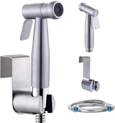 Produktbild von Famanu Handbidet aus Edelstahl mit 1,5 m Schlauch und Halter - für Toilette oder Waschbecken