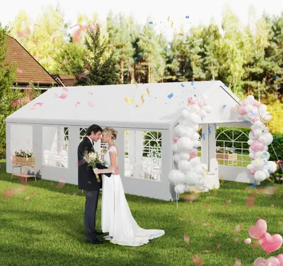 Produktbild von YZNAHRE Pavillon Partyzelt 4x8 m mit 6 Abnehmbaren Seitenwänden Wasserdicht Stabil Winterfest Sonnenschutz Gartenpavillon Party Zelt Gartenzelt, Weiß