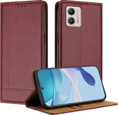 Produktbild von Handyhülle für Motorola Moto G13 G53 Leder Flip Klappbare Schutzhülle mit Standfunktion Dunkelrot