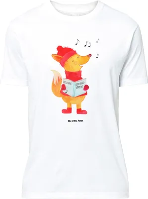 Produktbild von Mr. & Mrs. Panda Tshirt Fuchs Sänger - Weiß - Geschenk, Singen, T-Shirt Übergröße, Shirt, mit Spruch, Winter, Füchse, Oversize, Weihnachtslieder, Weihnachten