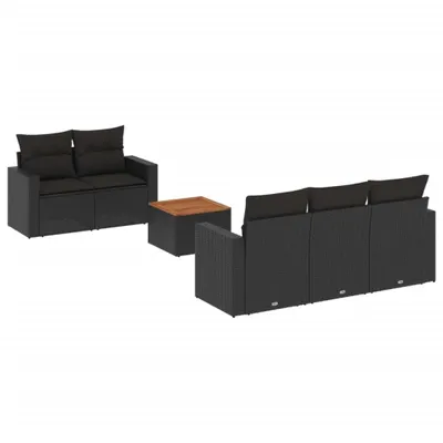 Produktbild von vidaXL 6-tlg. Garten-Sofagarnitur mit Kissen Schwarz Poly Rattan