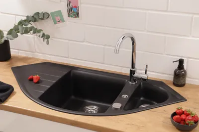 Produktbild von Küchenspüle Einbauspüle Spüle Granit Massiv 110 x 52 Schwarz Respekta Arlington
