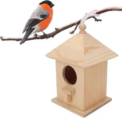 Immagine prodotto di Casetta per uccelli in legno - Casetta naturale per uccellini - Casetta per uccelli fatta a mano per la decorazione d'interni - Casetta per uccelli da appendere in legno naturale