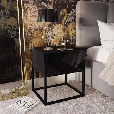 Immagine prodotto di Comodino Loft Cassetti ad alta lucentezza Comodino Tavolino Mobili Push To Open; Nero