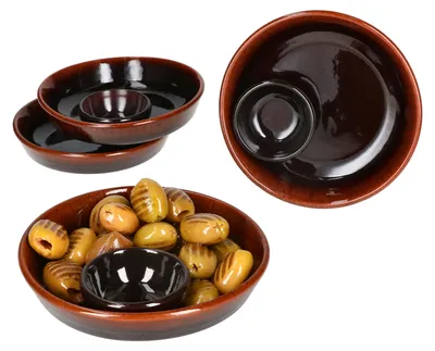 Produktbild von 4x Juego Tapas Schale Ø14,3cm Olivenschale Ton-Cazuela mit Kernablage Antipasti