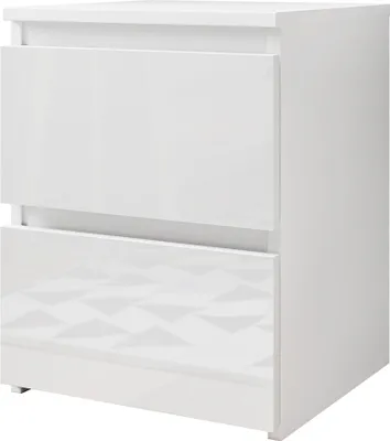 Produktbild von MIRJAN24 Nachttisch Malwa M2, Stilvoll Nachtkonsole mit 2 Schubladen, Schlafzimmer, Modern Kollektion (Farbe: Weiß / Weiß Hochglanz)