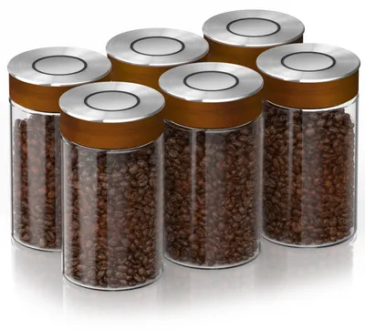Produktbild von Arendo Vorratsglas 6er Set je 1000 ml aus Borosilikatglas mit luftdichtem Vakuum-Klickdeckel, Edelstahldeckel mit Silikondichtung, Vorratsbehälter, 6 Stück, transparent