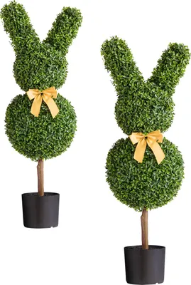 Immagine prodotto di SucceBuy Albero topiario artificiale a forma di coniglietto, set di 2, 914 mm, palla di bosso artificiale, facile da montare per decorare verande, patii, giardini, balconi, cortili e interni