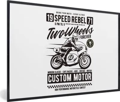 Produktbild von MuchoWow® MuchoWow® Gerahmtes Poster Motorrad - Mann - Helm - Vintage 90x60 cm - Poster mit zchwarzem Bilderrahmen - Fotorahmen - Foto-Plakat