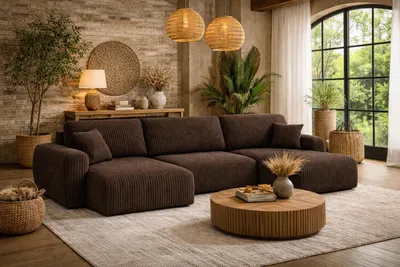 Produktbild von Kaiser Möbel Ecksofa mit Schlaffunktion und Bettkasten U-Form Ivo U XL, Cordstoff Poso, Braun