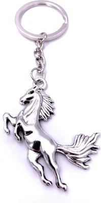 Produktbild von Onwomania Pferd reiten Springend mit Mähne Schlüsselanhänger Keychain Silber Metall