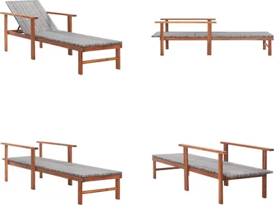 Produktbild von vidaXL Sonnenliege Poly Rattan und Akazie Massivholz Grau - Gartenliege - Gartenliegen - Sonnenliege - Sonnenliegen