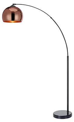 Produktbild von Teamson Home Arquer 66,93 Bogen Stehlampe für Wohnzimmer, Arbeitszimmer, Esszimmer, Schlafzimmer mit schwarzem Marmorsockel und roségoldenem Glockenschirm