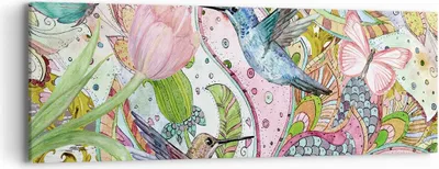 Produktbild von Bild auf Leinwand - Leinwandbild - Vogel Schmetterling Blume - 90x30cm - Wand Bild - Wanddeko - Leinwanddruck - Bilder - Kunstdruck - Wanddekoration - Leinwand bilder - Wandkunst - AB90x30-4065