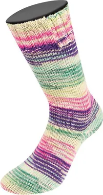Immagine prodotto di Lana Grossa Meilenweit 100 g di filato per calze SETA ASIA a 4 capi con seta, filato di alta qualità colore 3176 - rosa/bianco grezzo/viola/turchese chiaro/opale/verde pallido