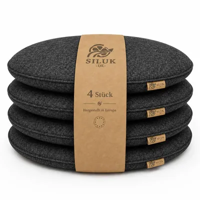 Produktbild von SILUK gemütliches Sitzkissen aus Filz Ø 36cm - Stuhlkissen - Komfortable Waschbare - 4er Set Grau I Schwarz für Bank Stuhl