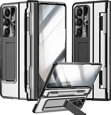 Obrázek produktu pro Pouzdro pro Samsung Galaxy Z Fold 7, Ochrana Displeje a Objektivu, Průhledné Galvanizované Pouzdro se Stojánkem černé