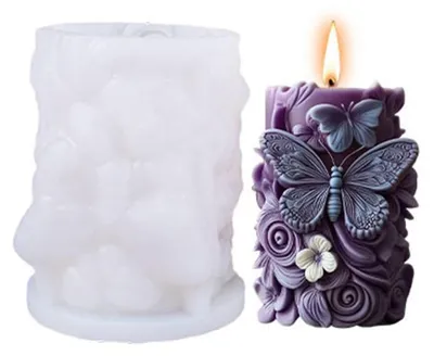 Produktbild von 3D-Silikonform Schmetterling und Blume - Gießform für Aromatherapie-Kerzen und Epoxidharz - 1 Stück