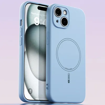 Produktbild von Magnetische Handyhülle für iPhone 13, MagSafe kompatible, Flüssig Silikon Stoßfest Kratzfest Hülle Blau