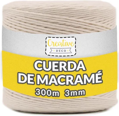 Immagine prodotto di Creative Deco Corda Macrame 3mm x 300m Filo Cotone Beige | Cotone per Uncinetto | Filo Macramè 3mm | Spago Decorazioni, Cordino Porta Vaso